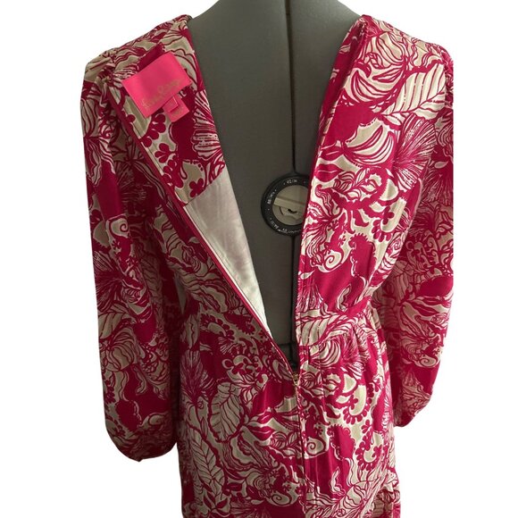 Lilly Pulitzer Tinslee Poinsettia Red V Neck Floral Long Sleeve Midi Dress Sz 4 - Picture 5 of 12